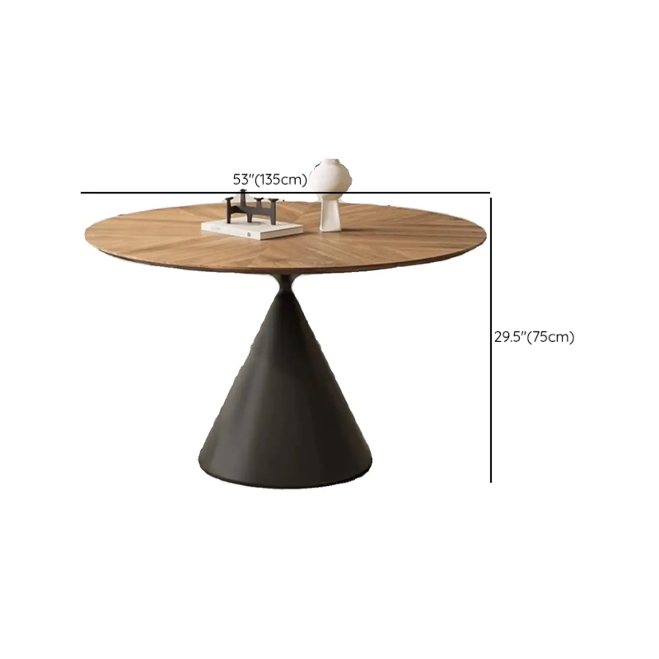 Brown Wood Round Dining Table with Black Metal Pedestal Image - 13 | homeyfad