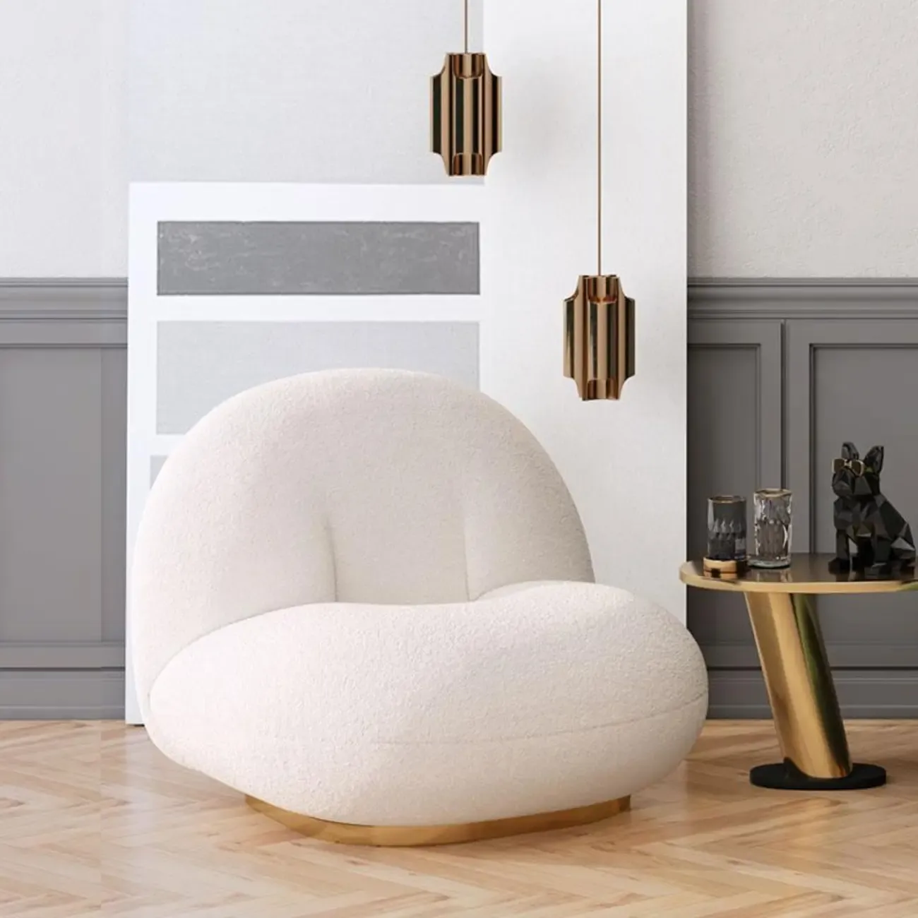 Contemporary Sherpa Fabric Accent Chair with Memory Foam Image - 11