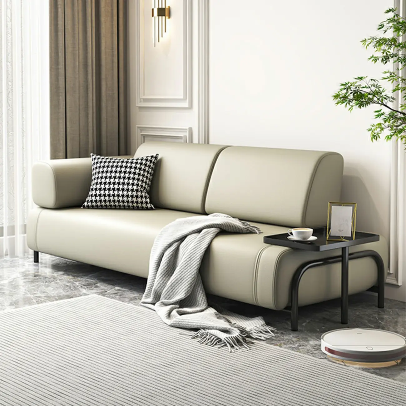Minimalist Faux Leather Right-Arm Chaise Lounge with Solid Color Image - 1 | homeyfad