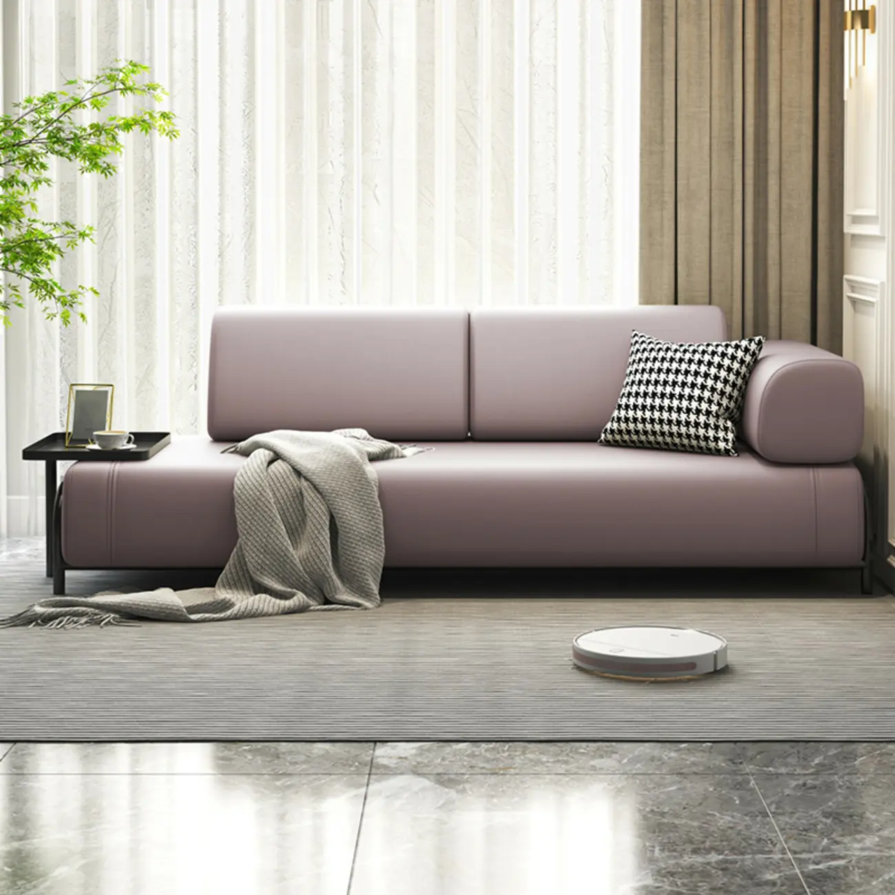 Minimalist Faux Leather Right-Arm Chaise Lounge with Solid Color Image - 2 | homeyfad