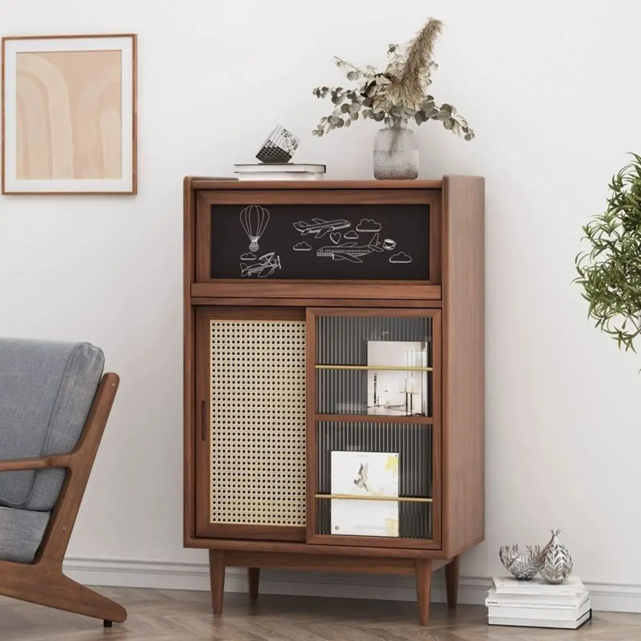 Modern Wooden Cherry Bookcase with Storage Image - 2 | homeyfad