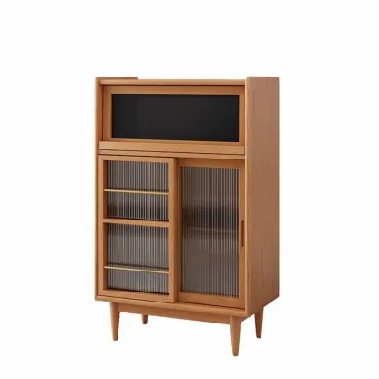 Modern Wooden Cherry Bookcase with Storage Image - 7