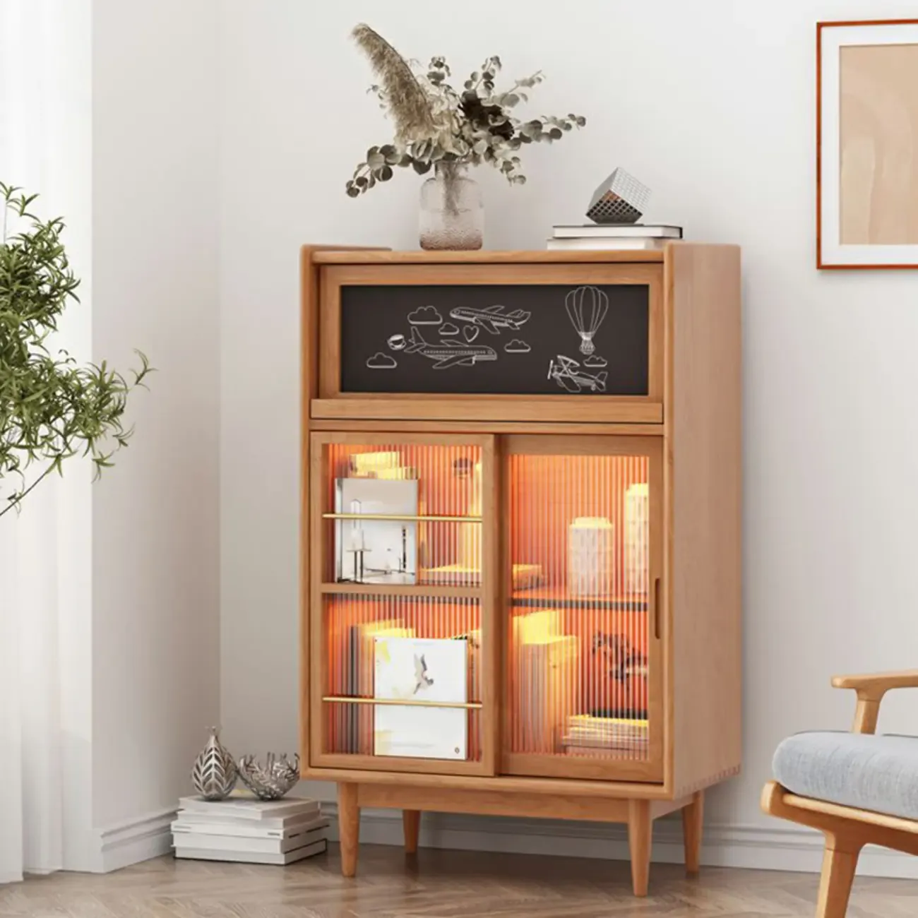 Modern Wooden Cherry Bookcase with Storage Image - 8