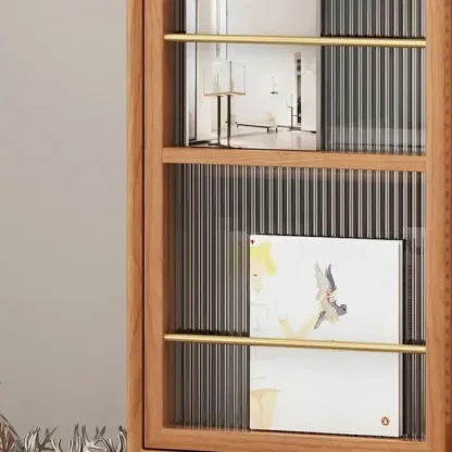 Modern Wooden Cherry Bookcase with Storage Image - 11
