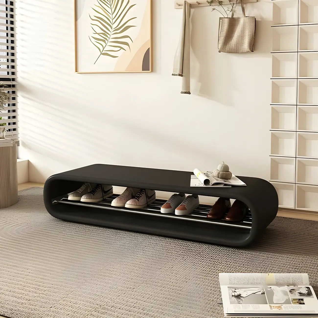 Decorative Short Oval Pine Wood Storage Entryway Bench Image - 1 | homeyfad