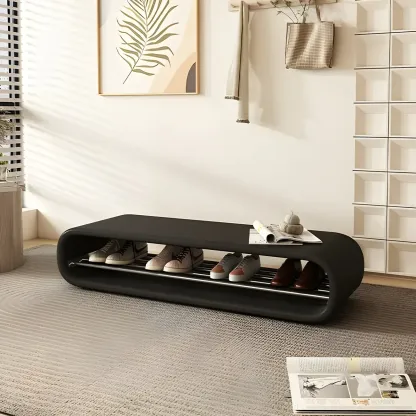 Decorative Short Oval Pine Wood Storage Entryway Bench Image - 1