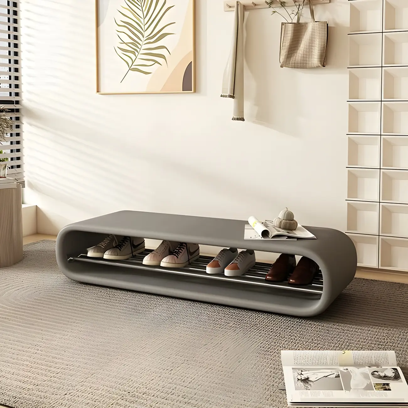 Decorative Short Oval Pine Wood Storage Entryway Bench Image - 3 | homeyfad