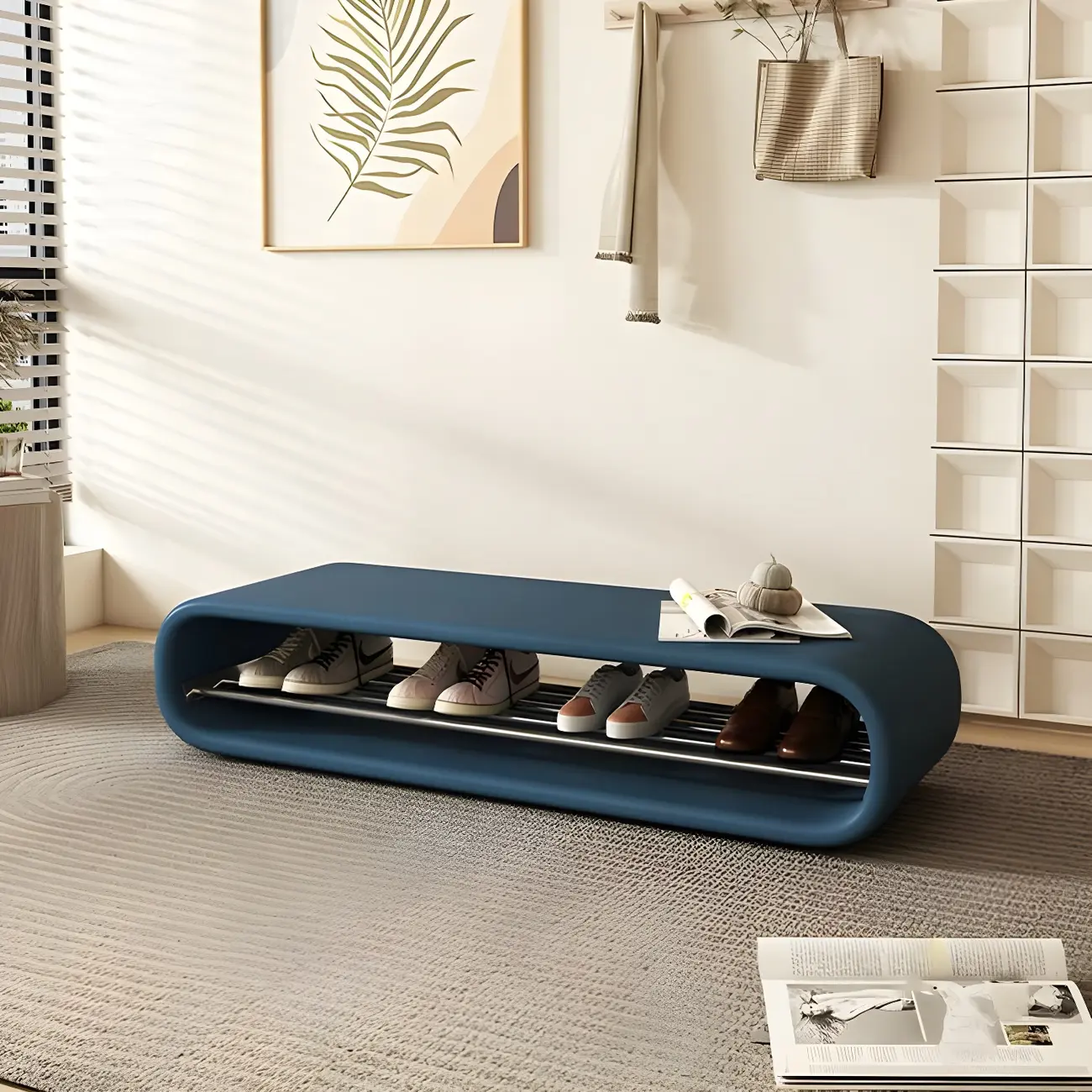 Decorative Short Oval Pine Wood Storage Entryway Bench Image - 4 | homeyfad