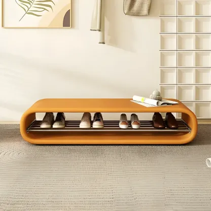 Decorative Short Oval Pine Wood Storage Entryway Bench Image - 2