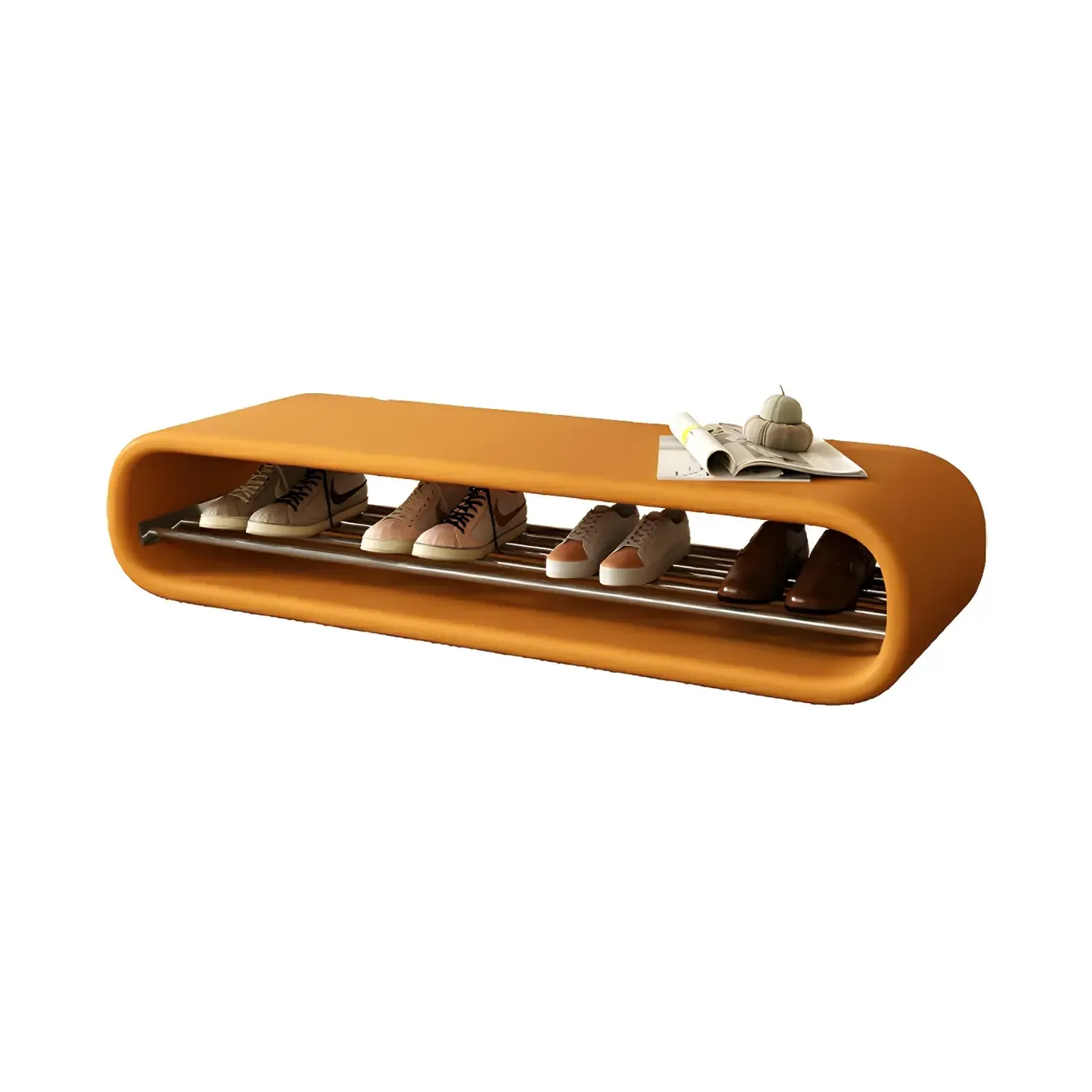 Decorative Short Oval Pine Wood Storage Entryway Bench Image - 5