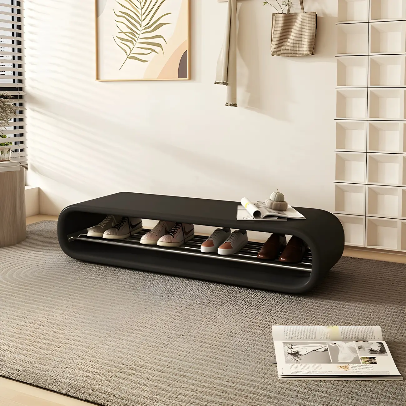 Decorative Short Oval Pine Wood Storage Entryway Bench Image - 6 | homeyfad