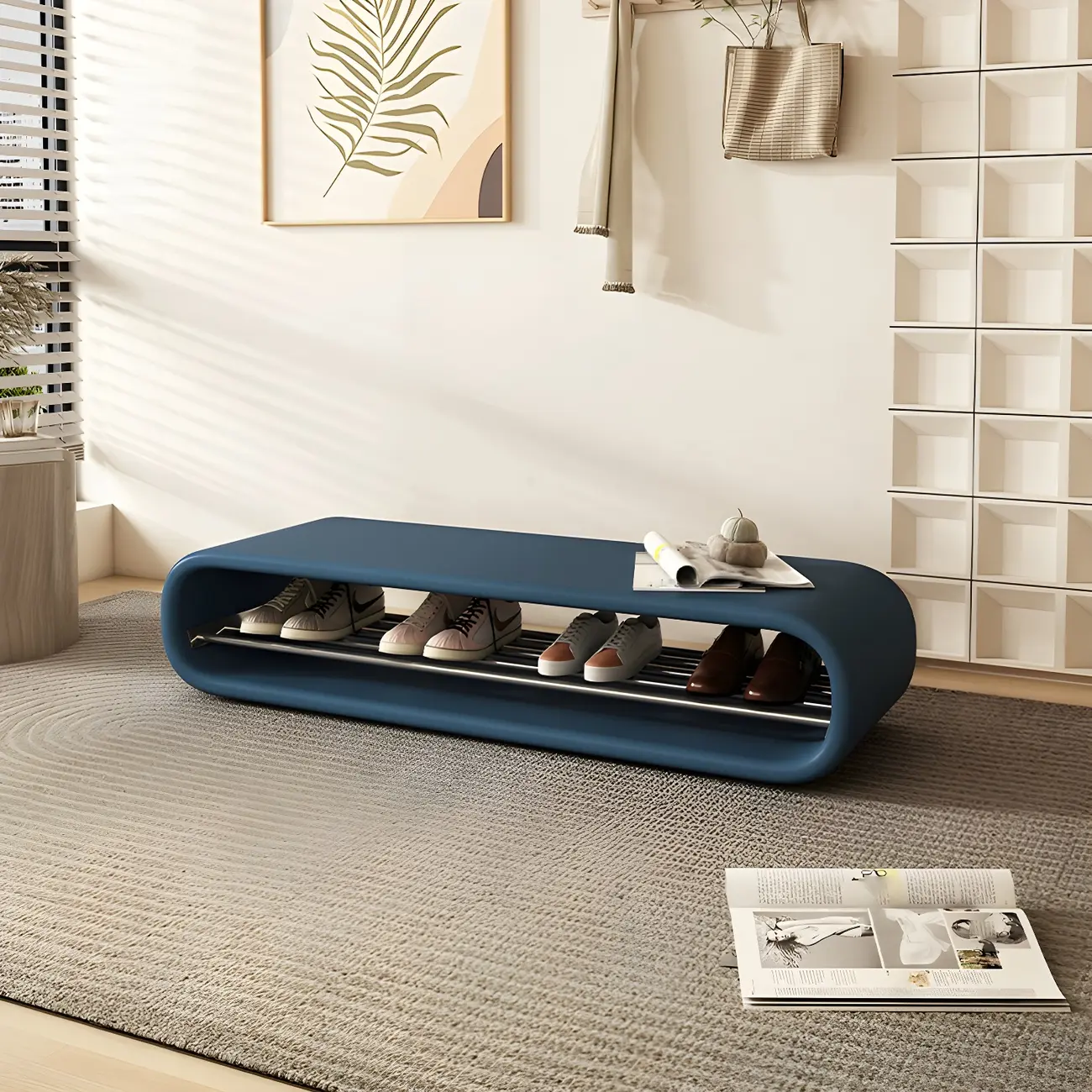 Decorative Short Oval Pine Wood Storage Entryway Bench Image - 7 | homeyfad