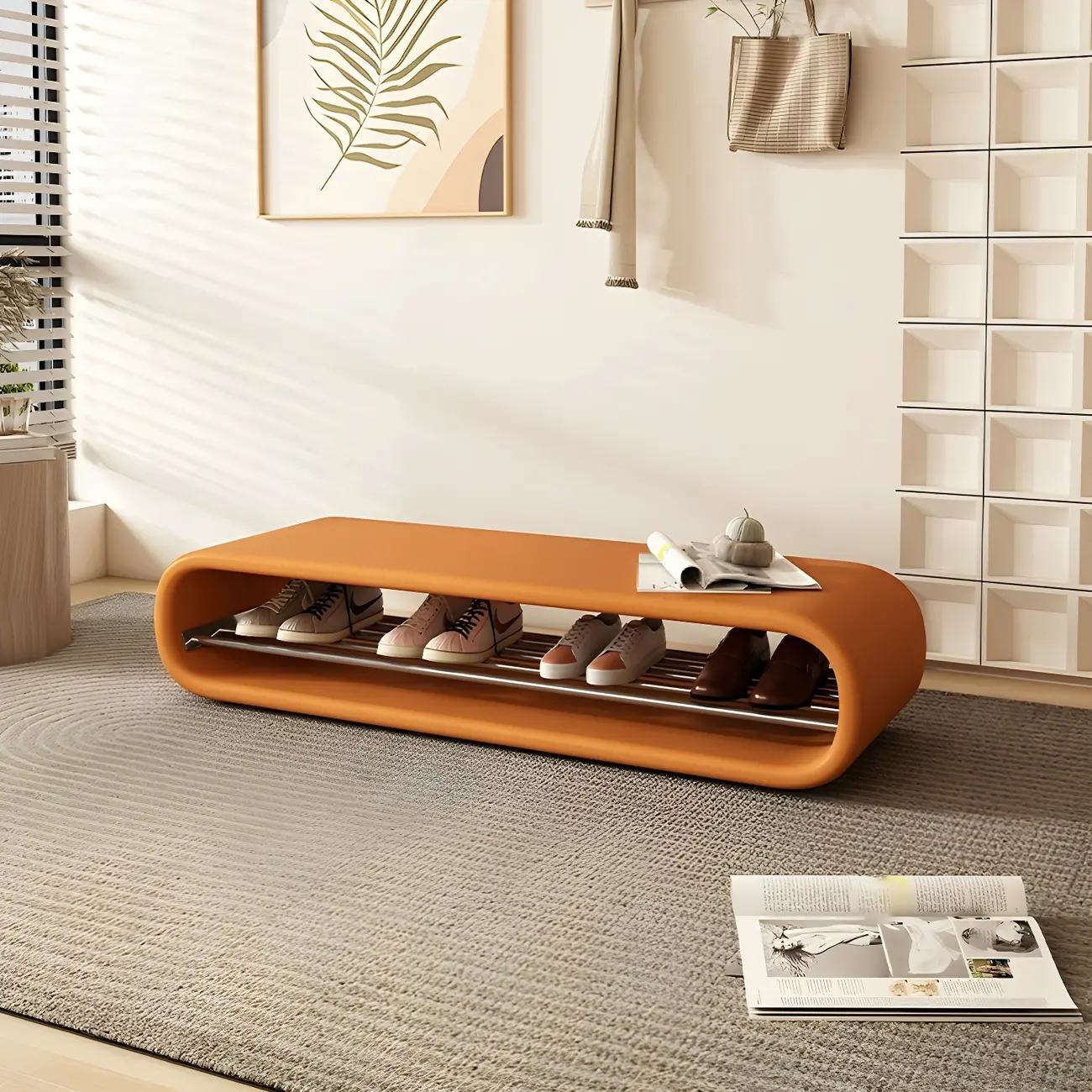 Decorative Short Oval Pine Wood Storage Entryway Bench Image - 8 | homeyfad