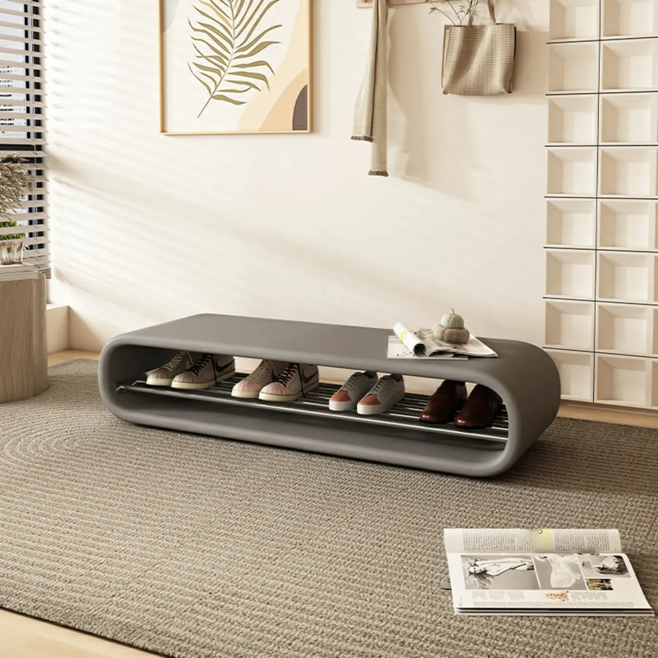 Decorative Short Oval Pine Wood Storage Entryway Bench Image - 10 | homeyfad