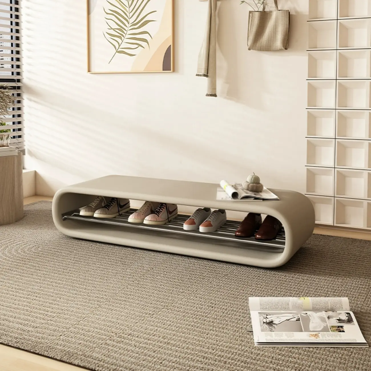 Decorative Short Oval Pine Wood Storage Entryway Bench Image - 11 | homeyfad