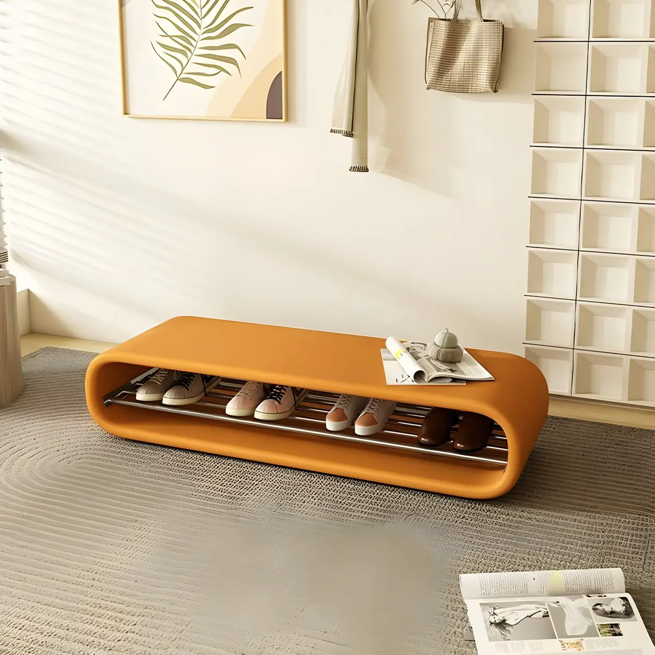 Decorative Short Oval Pine Wood Storage Entryway Bench Image - 12 | homeyfad