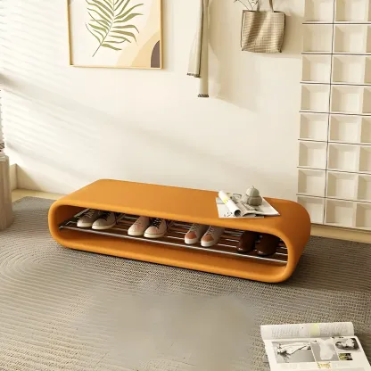 Decorative Short Oval Pine Wood Storage Entryway Bench Image - 12