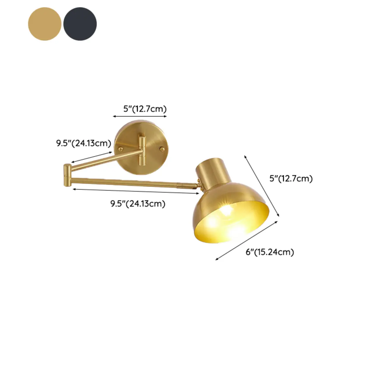 Modern Metal Hemisphere Shade Swing Arm Wall Light #size