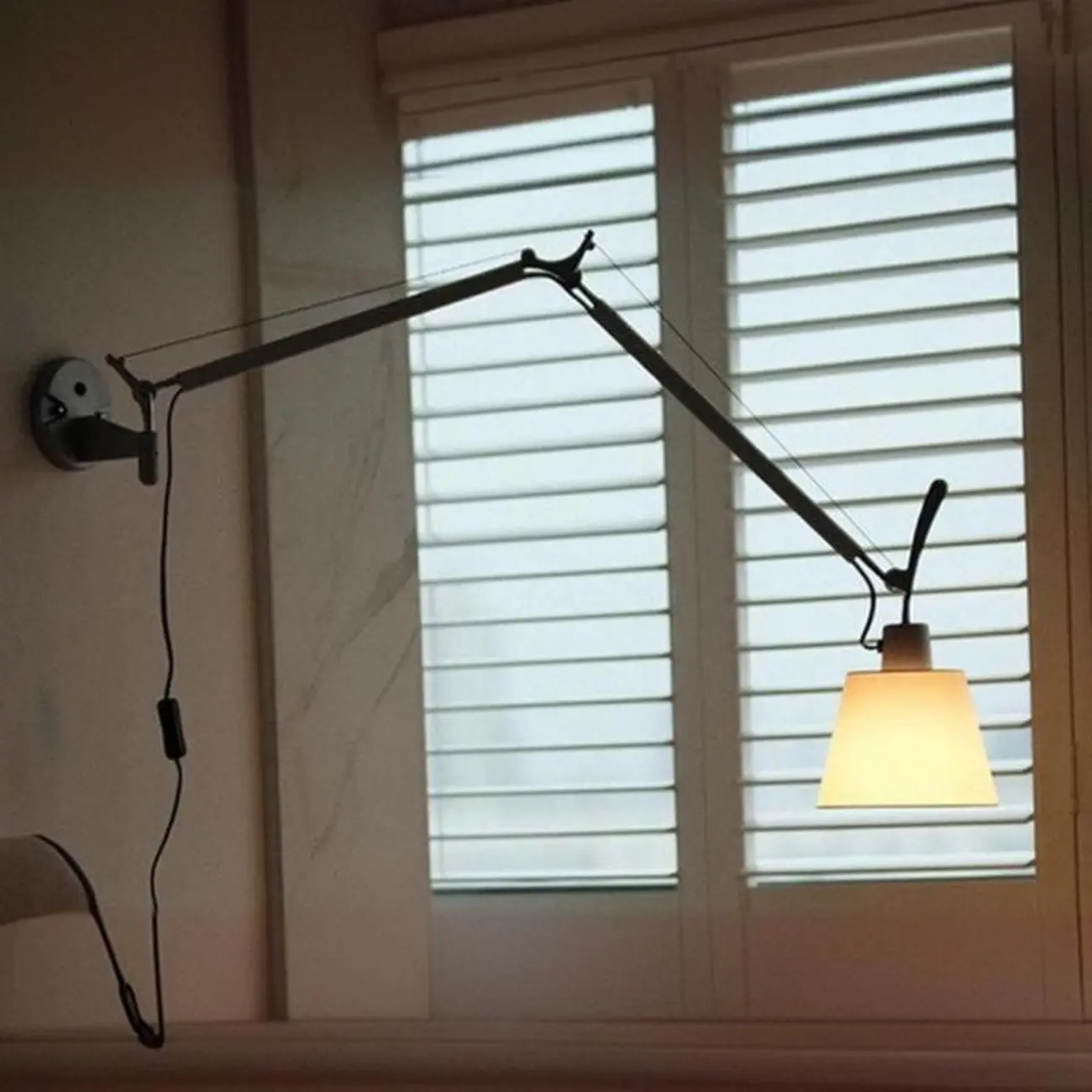 Modern Silver Swing Arm Wall Light with White Fabric Shade Image - 3 | homeyfad