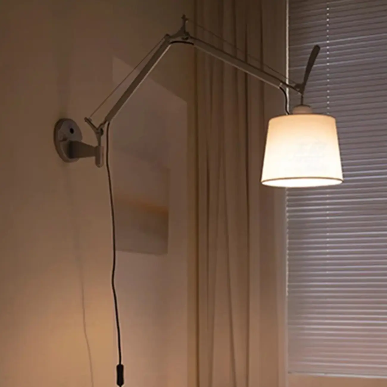 Modern Silver Swing Arm Wall Light with White Fabric Shade Image - 5 | homeyfad