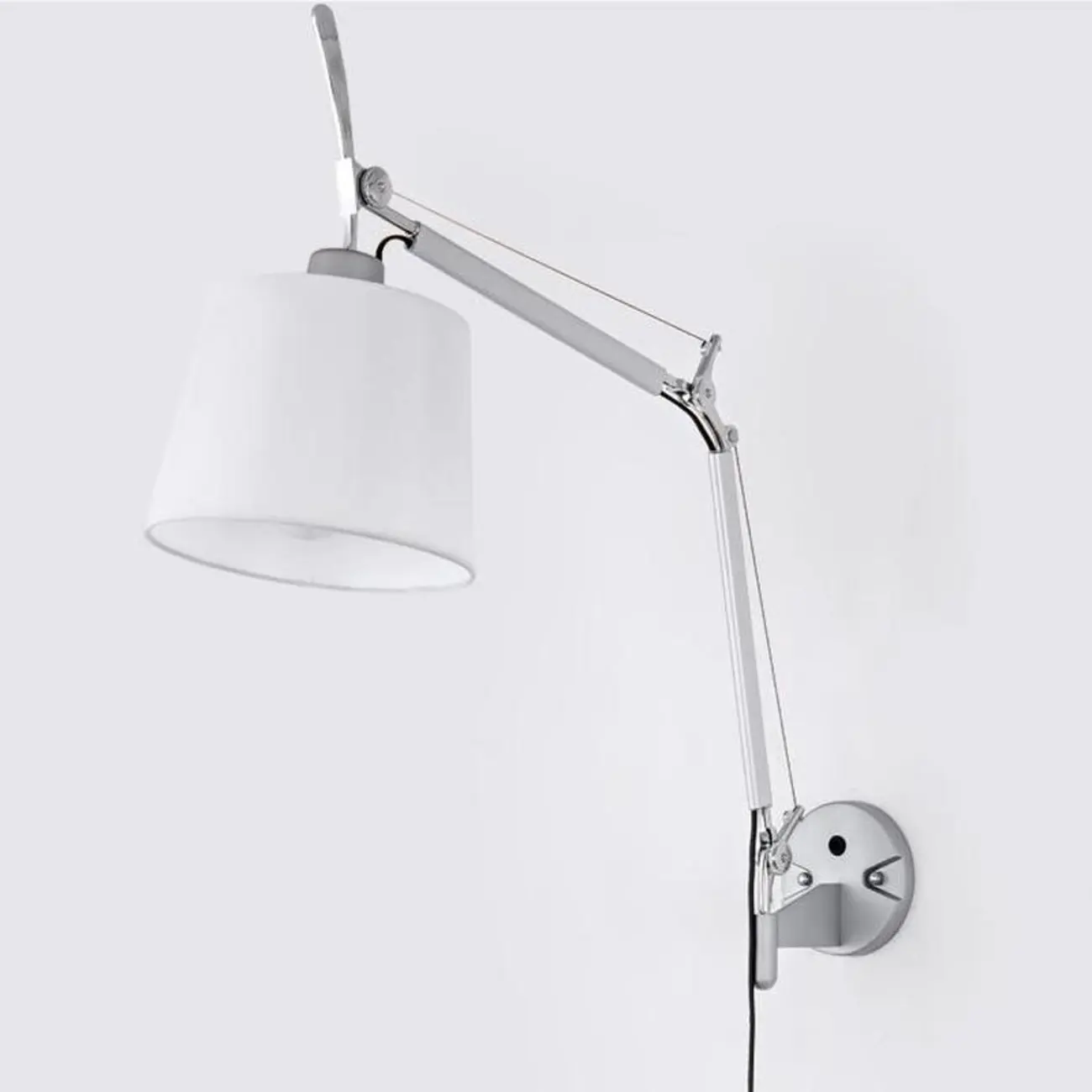 Modern Silver Swing Arm Wall Light with White Fabric Shade Image - 8 | homeyfad