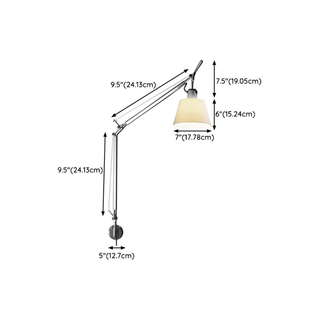 Modern Silver Swing Arm Wall Light with White Fabric Shade #size | homeyfad