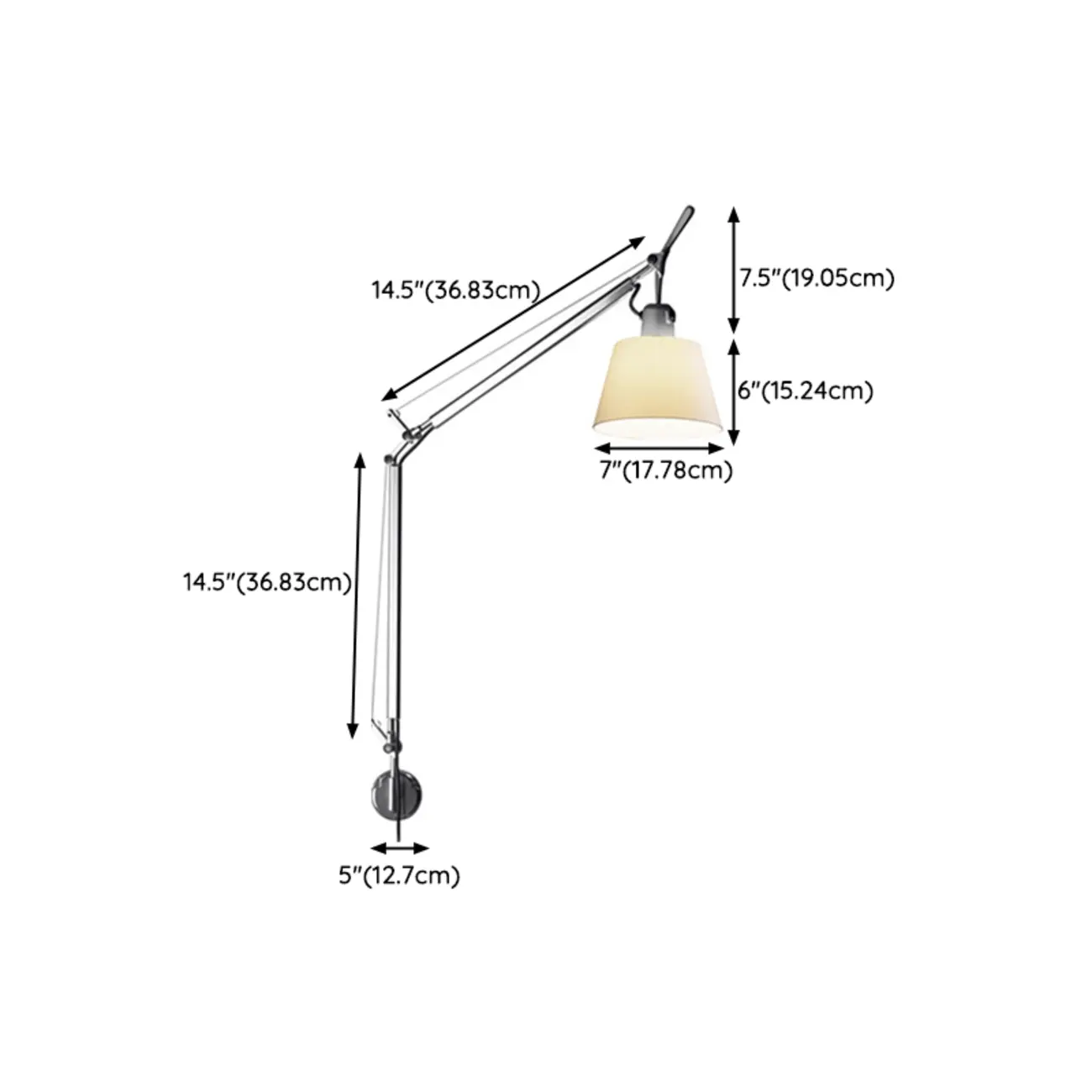 Modern Silver Swing Arm Wall Light with White Fabric Shade Image - 12 | homeyfad