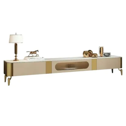 Modern Stone TV Stand with Shelves & Legs for Living Room Image - 6