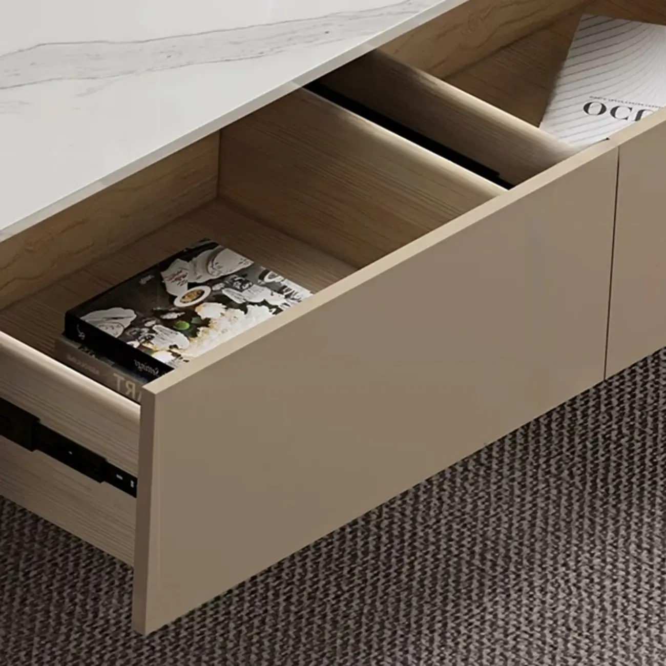 Modern Stone TV Stand with Shelves & Legs for Living Room Image - 7