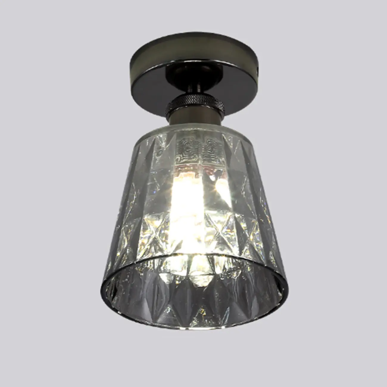 Black Conical Clear Glass Modern Semi Flush Ceiling Light | homeyfad