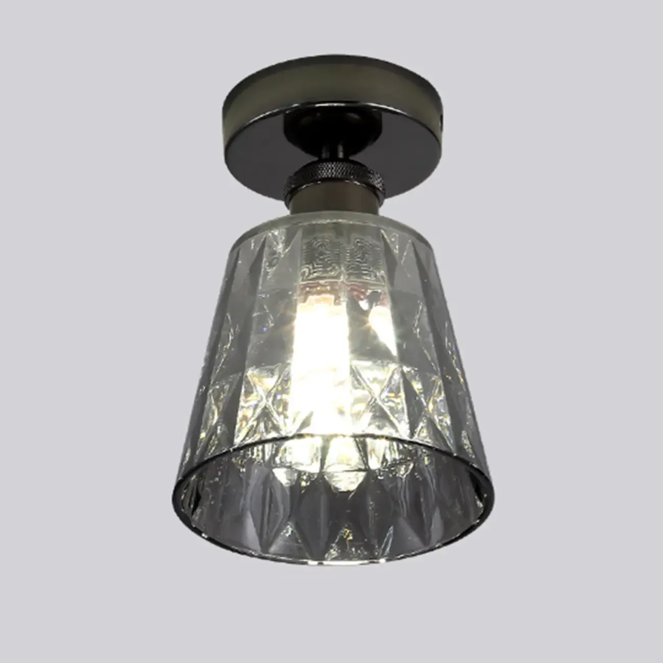 Black Conical Clear Glass Modern Semi Flush Ceiling Light