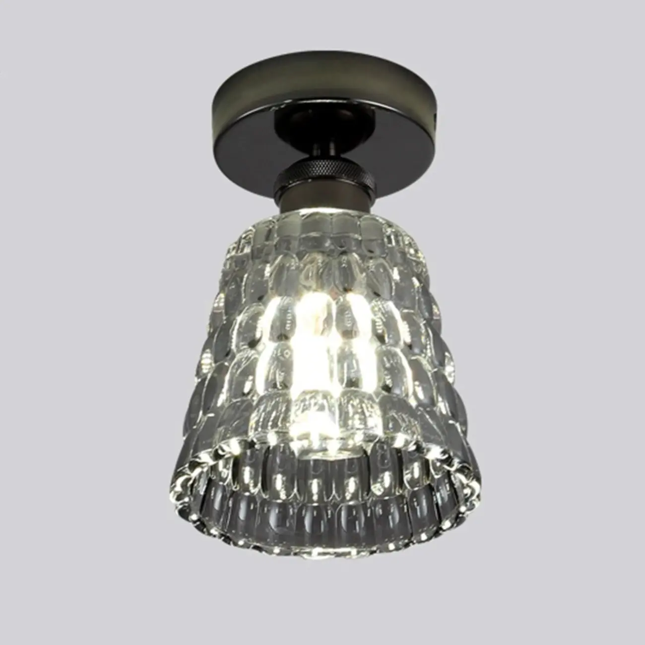 Black Conical Clear Glass Modern Semi Flush Ceiling Light | homeyfad