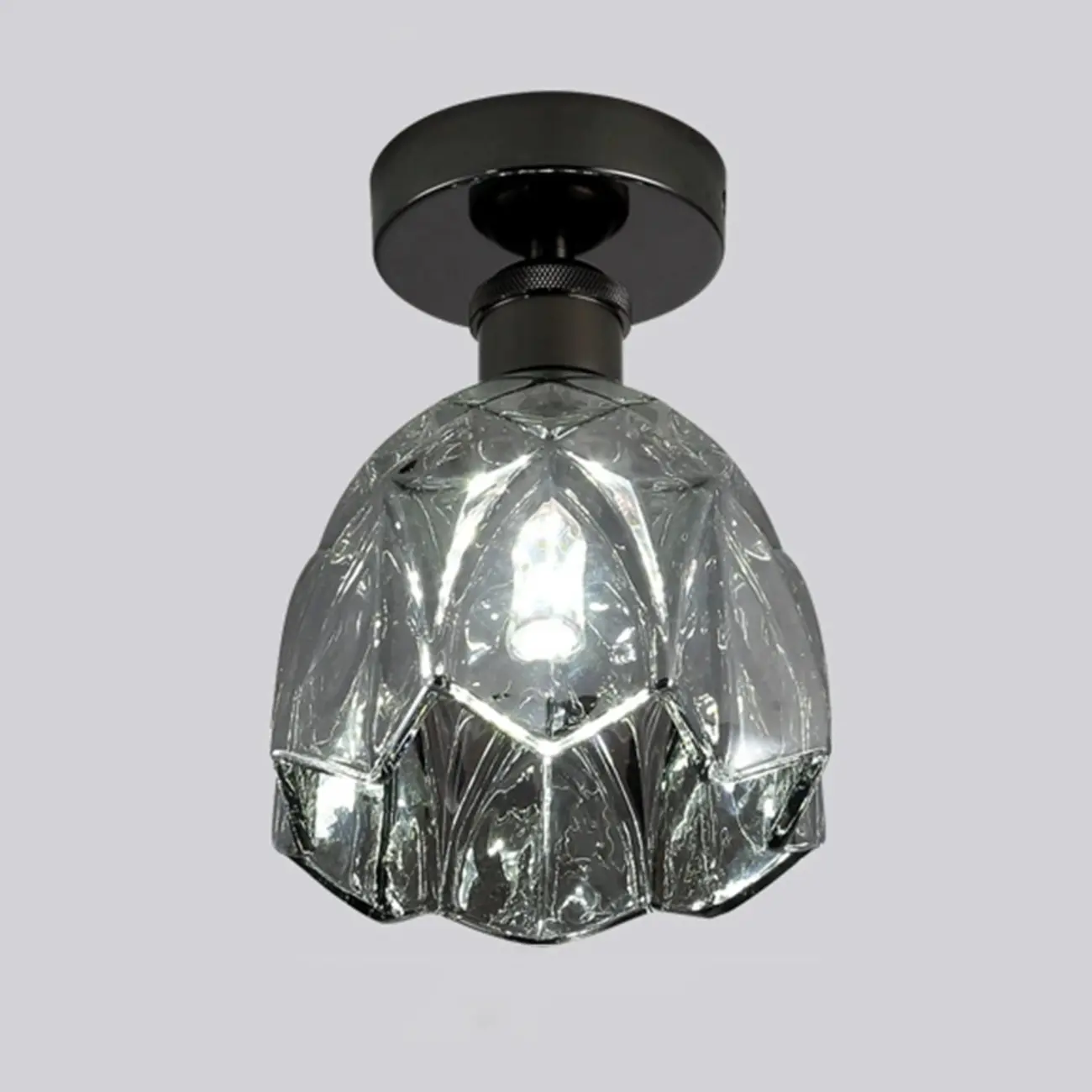 Black Conical Clear Glass Modern Semi Flush Ceiling Light | homeyfad