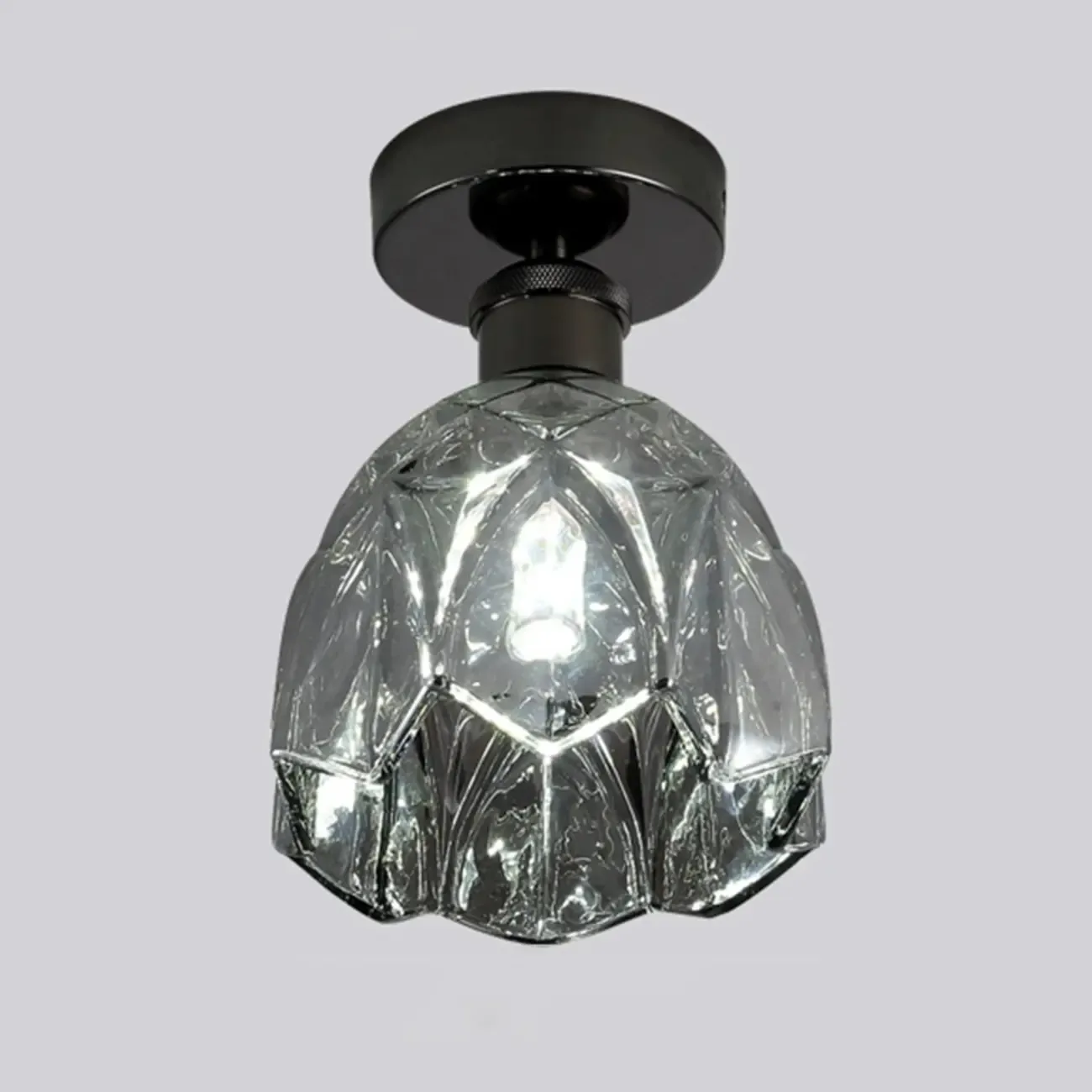 Black Conical Clear Glass Modern Semi Flush Ceiling Light