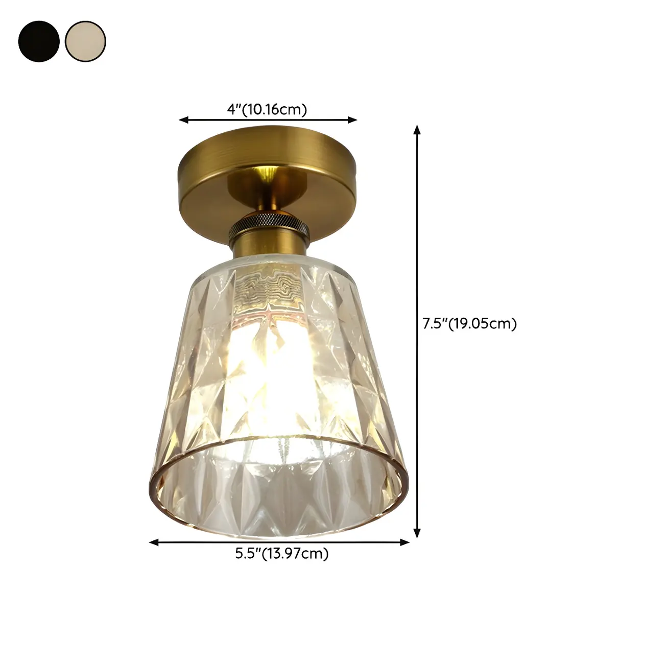 Black Conical Clear Glass Modern Semi Flush Ceiling Light #size