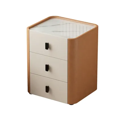 Modern Leather Stone Tray Top 2-Drawer Nightstand Image - 9