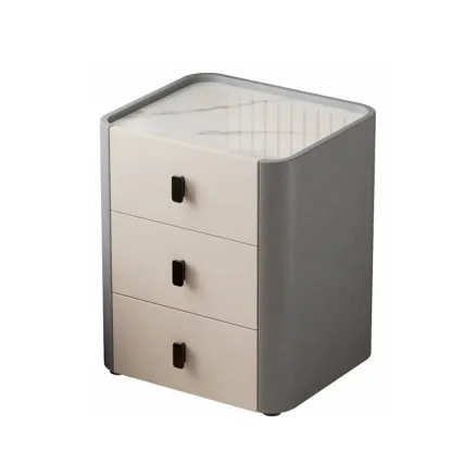 Modern Leather Stone Tray Top 2-Drawer Nightstand Image - 10