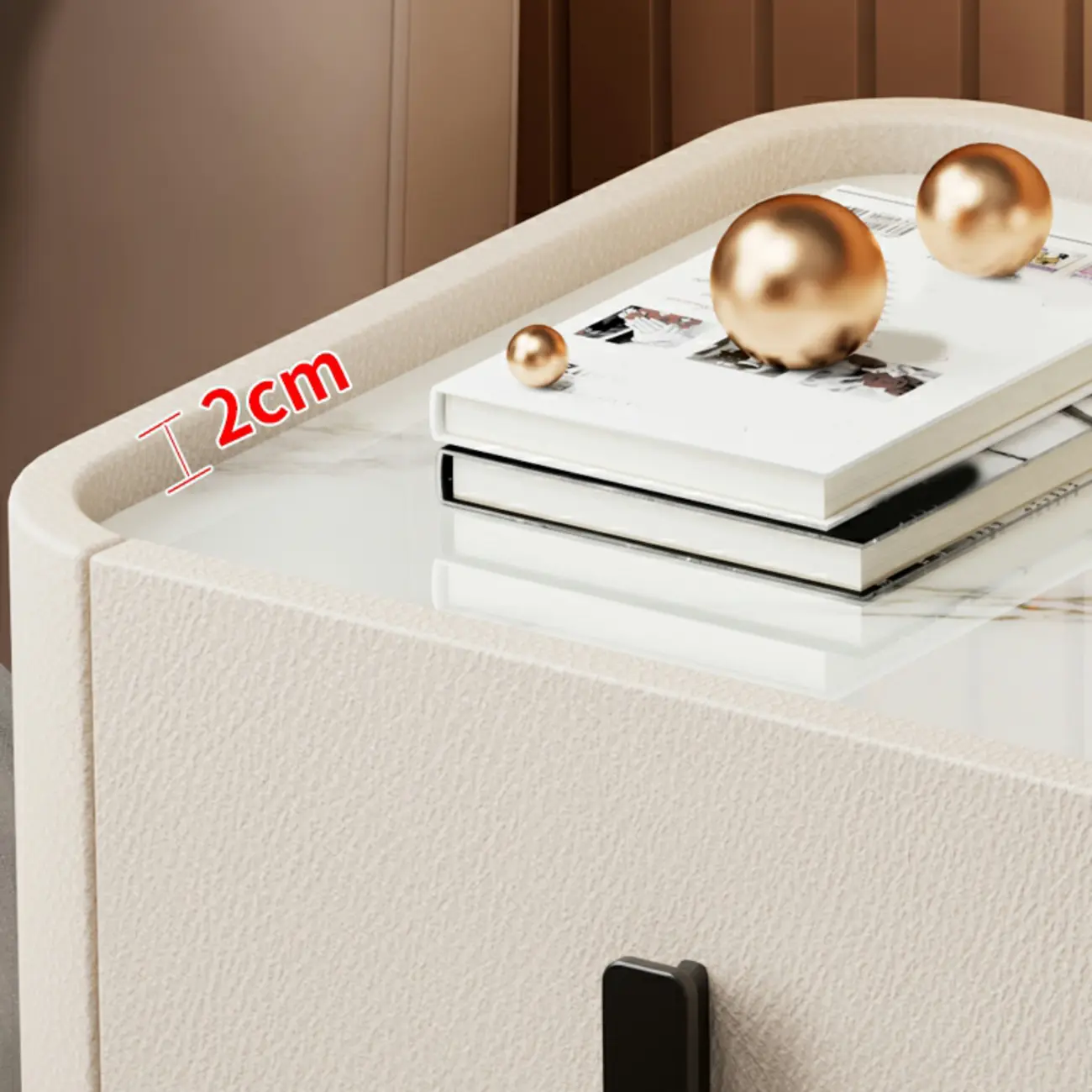 Modern Leather Stone Tray Top 2-Drawer Nightstand Image - 3 | homeyfad