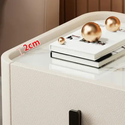 Modern Leather Stone Tray Top 2-Drawer Nightstand Image - 3