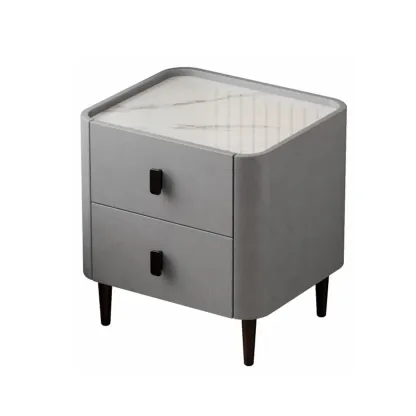 Modern Leather Stone Tray Top 2-Drawer Nightstand Image - 11