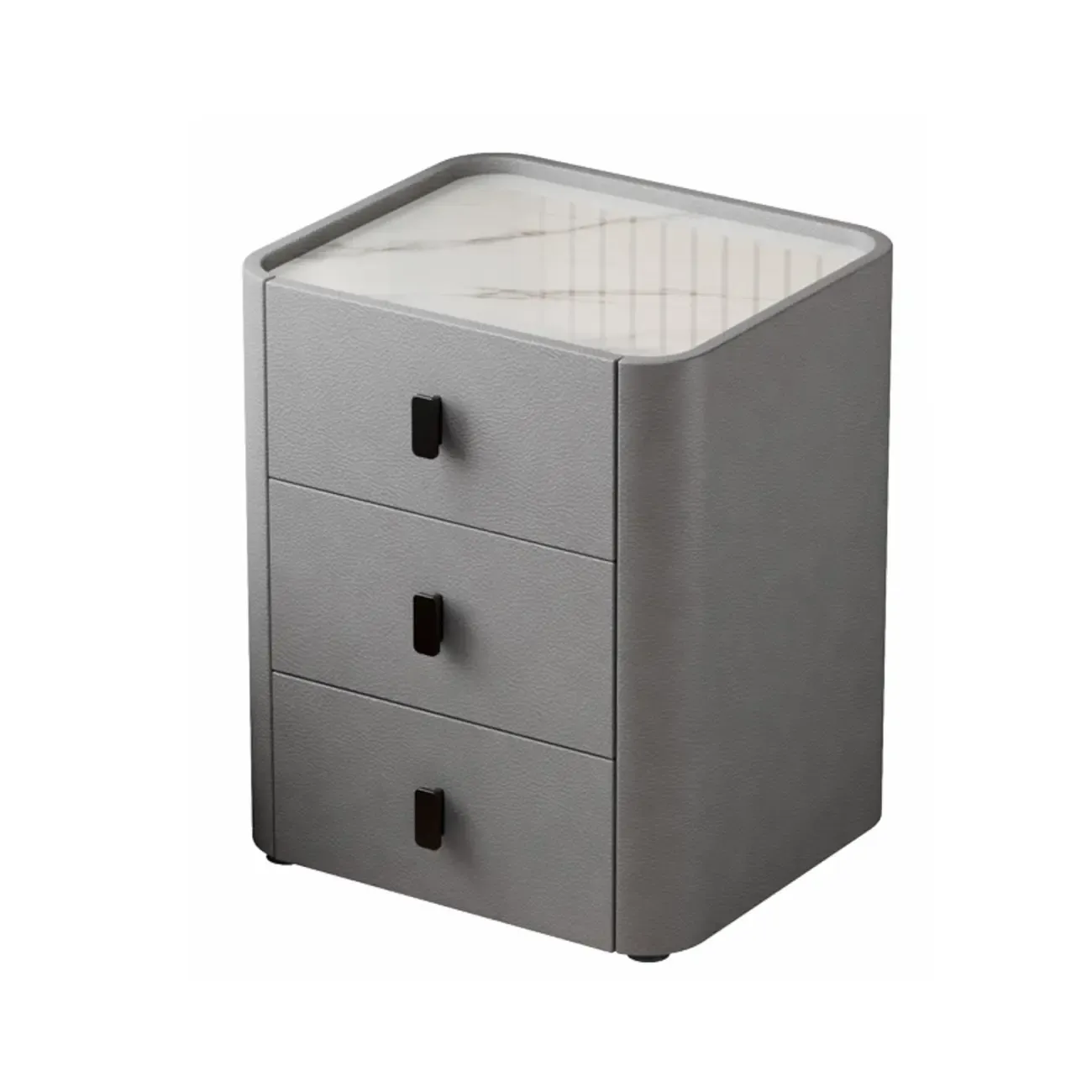 Modern Leather Stone Tray Top 2-Drawer Nightstand Image - 14
