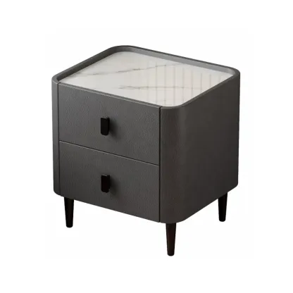Modern Leather Stone Tray Top 2-Drawer Nightstand Image - 15