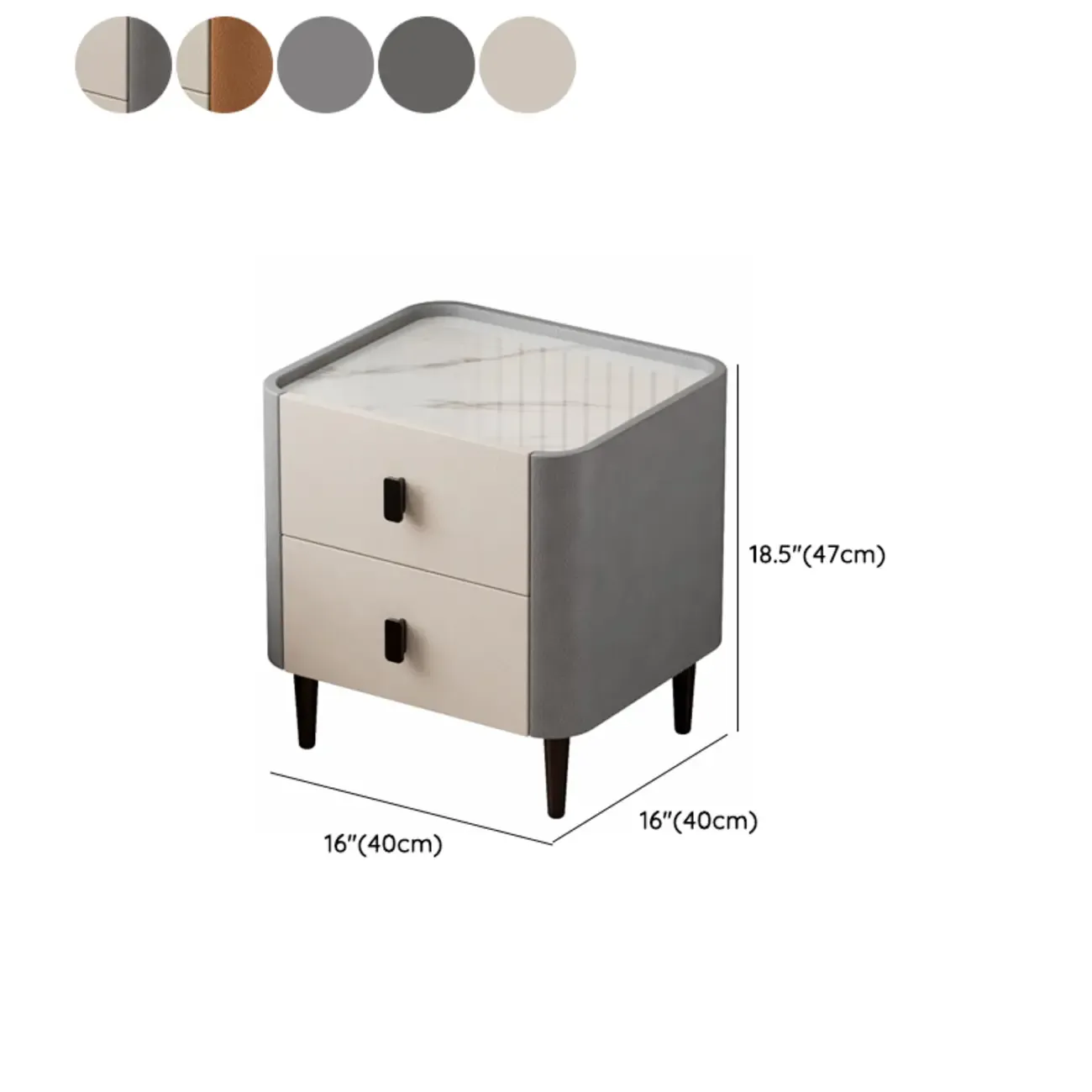 Modern Leather Stone Tray Top 2-Drawer Nightstand #size