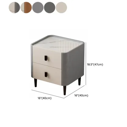 Modern Leather Stone Tray Top 2-Drawer Nightstand #size