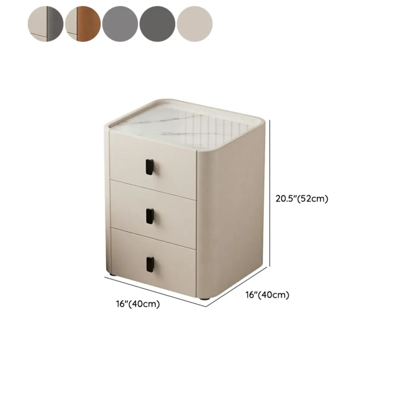 Modern Leather Stone Tray Top 2-Drawer Nightstand Image - 20