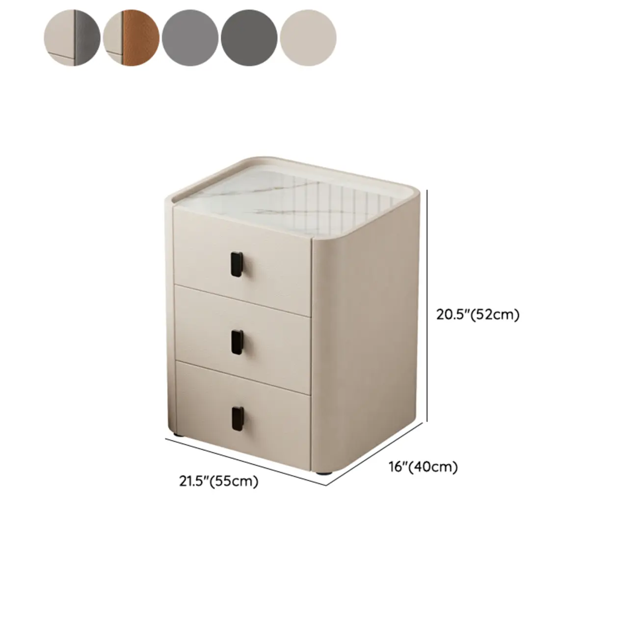 Modern Leather Stone Tray Top 2-Drawer Nightstand Image - 23 | homeyfad