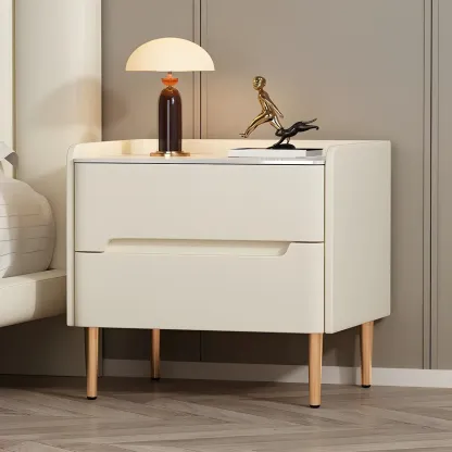 Elegant Green Wood Stone Top Gold Legs 2-Drawer Nightstand Image - 2