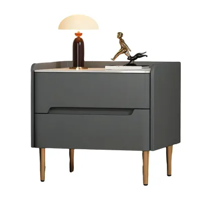 Elegant Green Wood Stone Top Gold Legs 2-Drawer Nightstand Image - 7