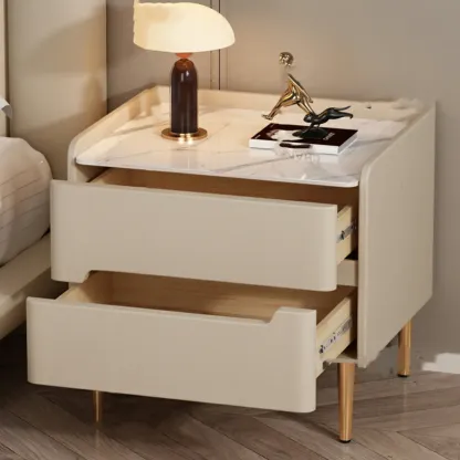 Elegant Green Wood Stone Top Gold Legs 2-Drawer Nightstand Image - 6