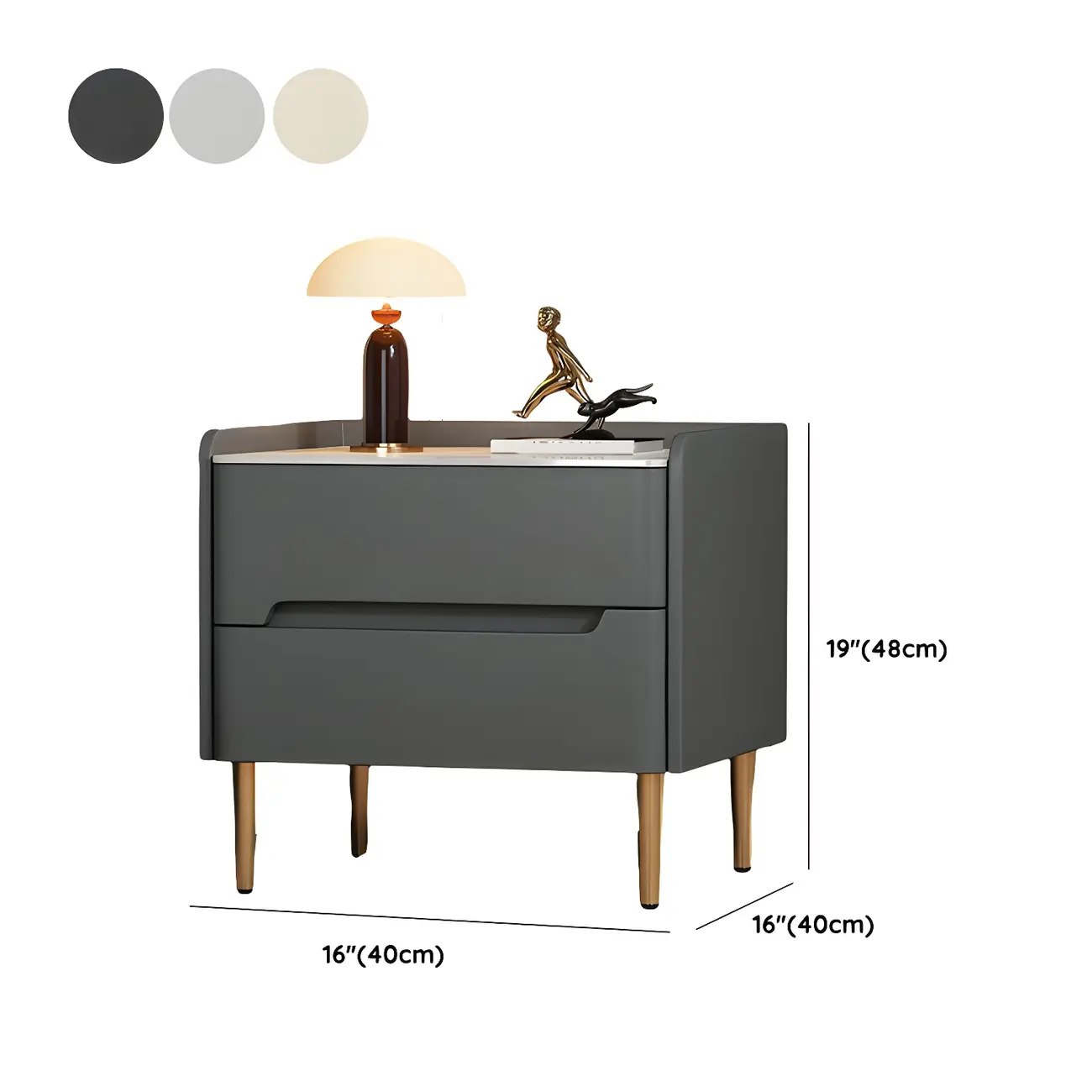 Elegant Green Wood Stone Top Gold Legs 2-Drawer Nightstand Image - 11 | homeyfad